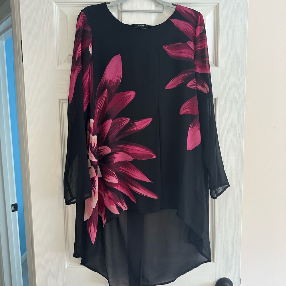 Alfani Black and Pink Floral Blouse